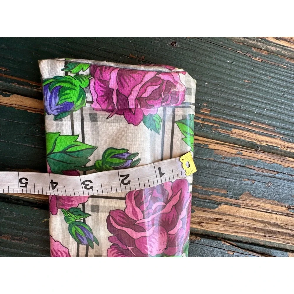 Vintage Oscar de la Renta Floral Plaid Cosmetic Bag Kiss Lock‎ Mirror Makeup